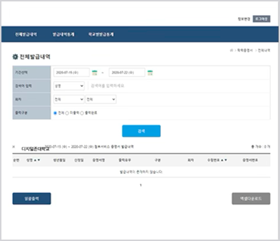 발급 내역 조회 화면